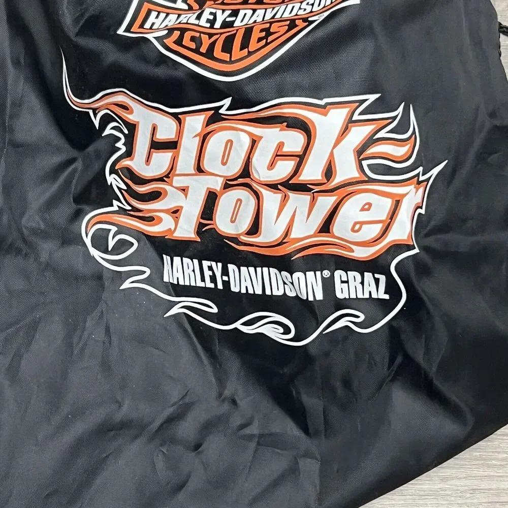Harley Davidson Gym‎ Bag Black Cinch Drawstring Backpack Sack Biker Flame Fire